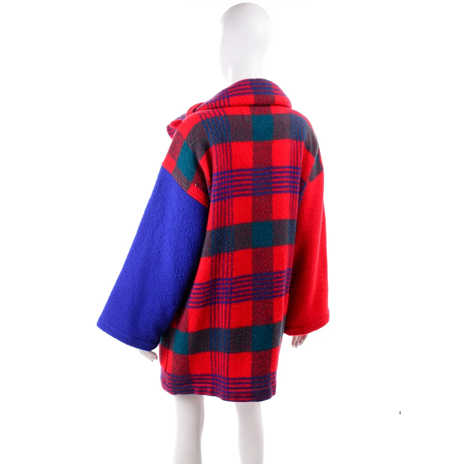 1980s Jean Charles de Castelbajac Red & Blue Plaid Vintage Blanket Coat