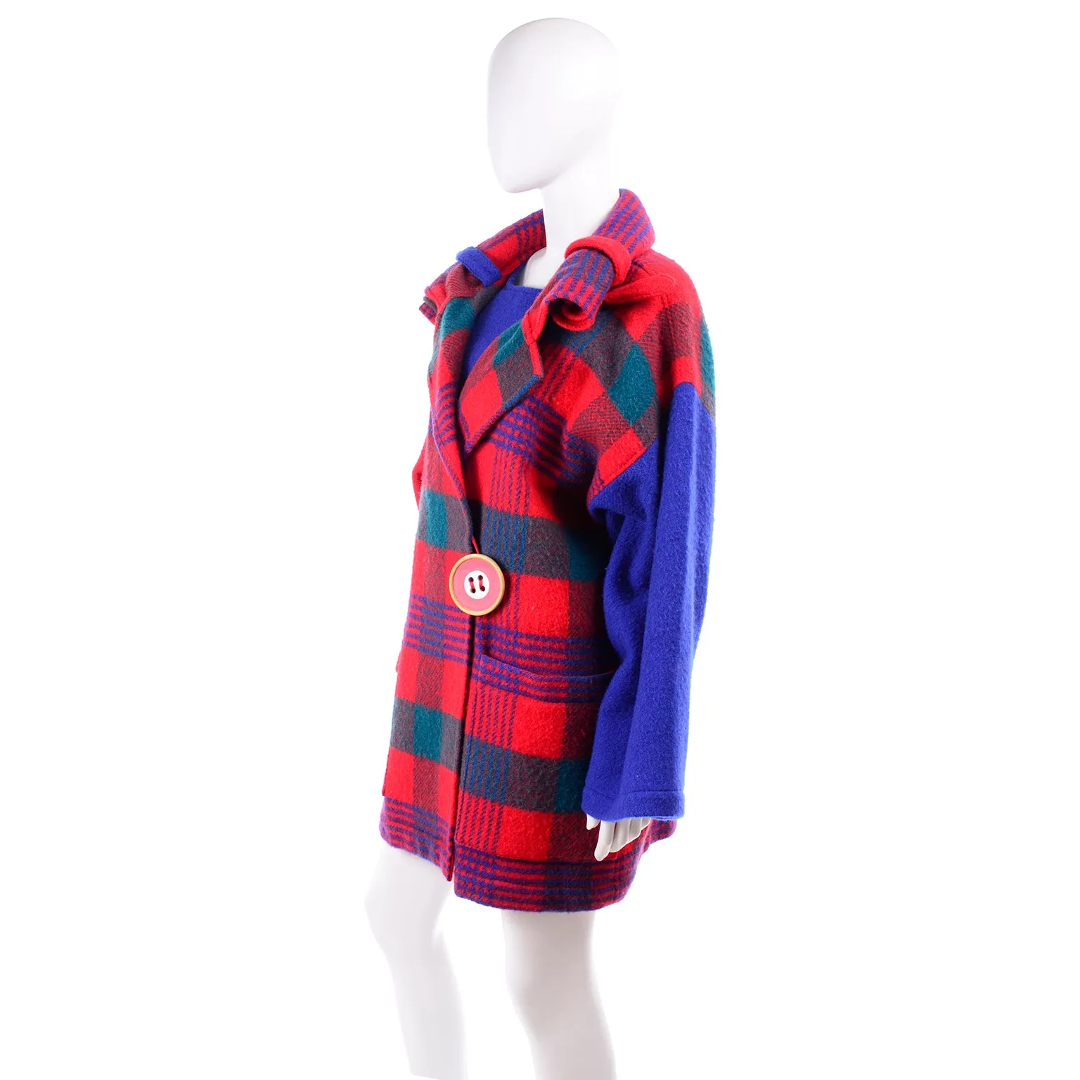 1980s Jean Charles de Castelbajac Red & Blue Plaid Vintage Blanket Coat