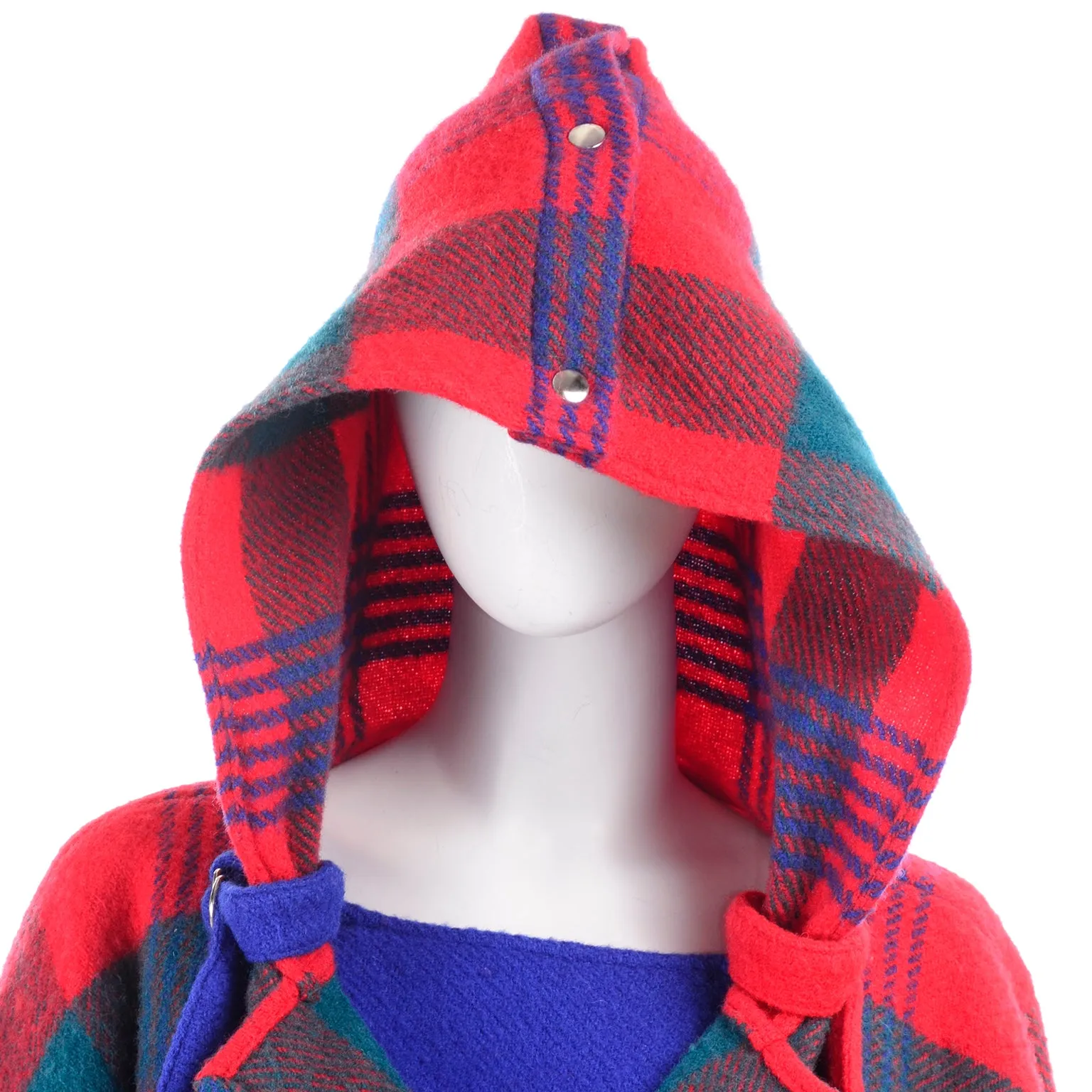 1980s Jean Charles de Castelbajac Red & Blue Plaid Vintage Blanket Coat