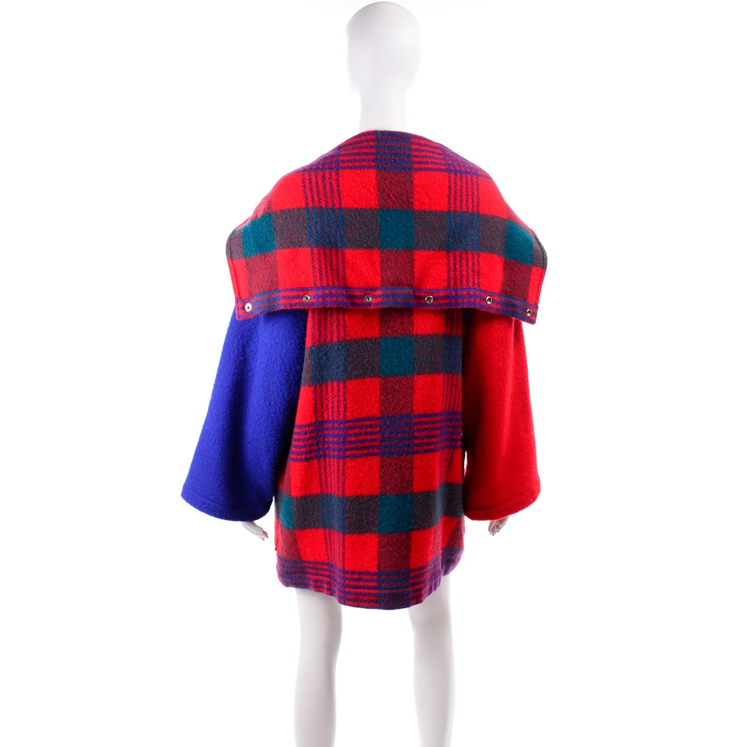 1980s Jean Charles de Castelbajac Red & Blue Plaid Vintage Blanket Coat