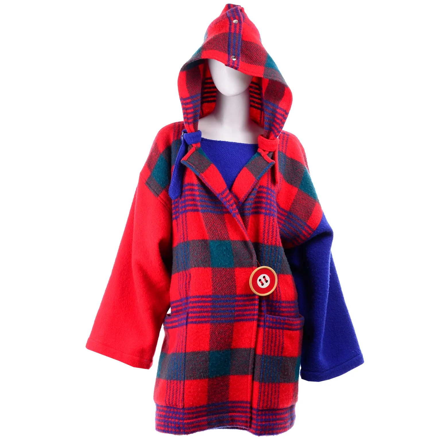 1980s Jean Charles de Castelbajac Red & Blue Plaid Vintage Blanket Coat