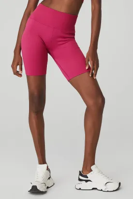 7" Seamless High-Waist Ribbed Biker Short - Magenta Crush