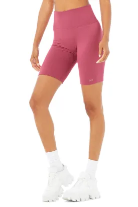 7" Seamless High-Waist Ribbed Biker Short - Raspberry Sorbet