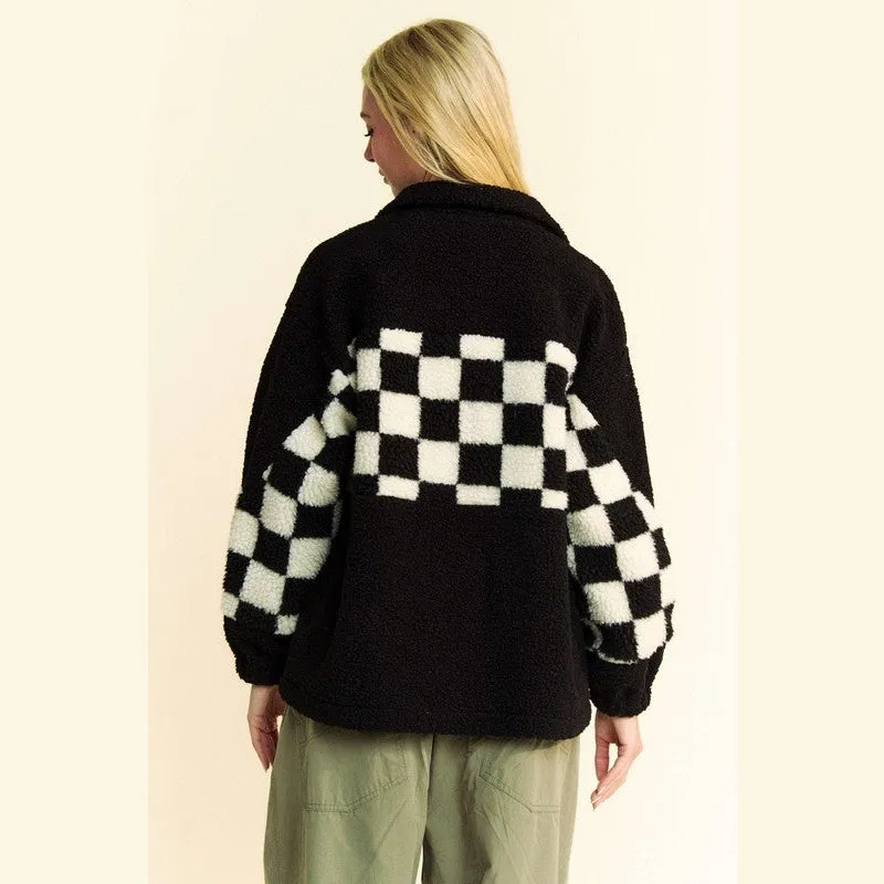 About You Checkered Faux Fur Jacket