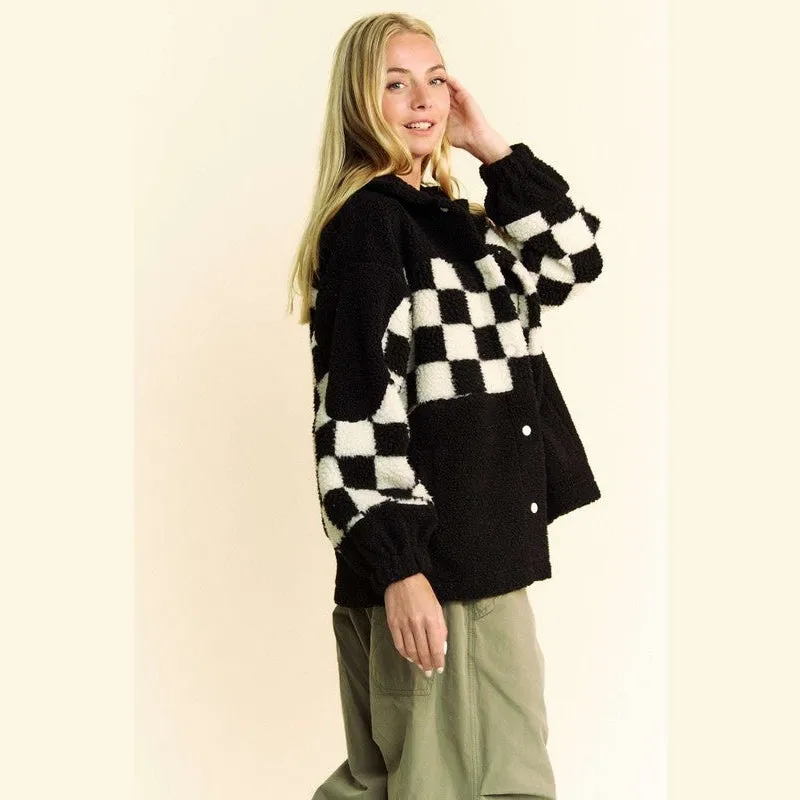 About You Checkered Faux Fur Jacket