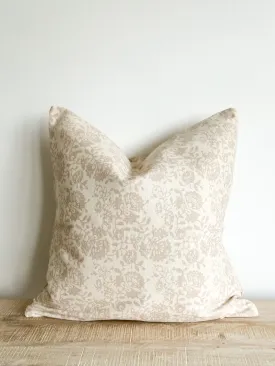 Aria Beige Small Floral Print Cushion Cover - 45cm x 45cm