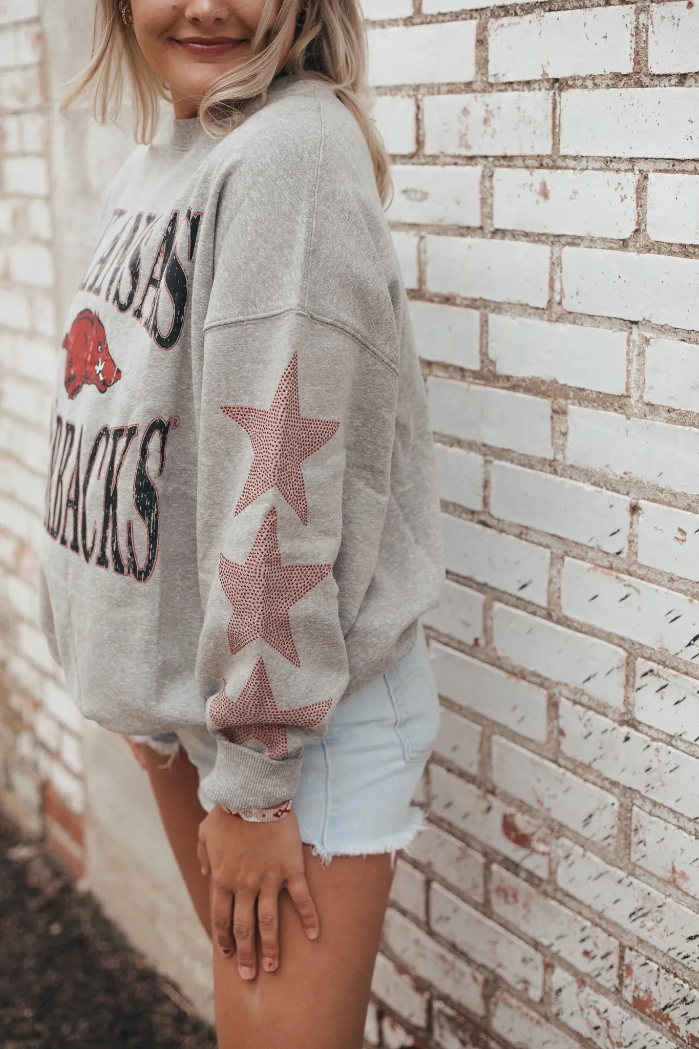 Arkansas Razorbacks Star Sleeve Oversized Fleece Crewneck