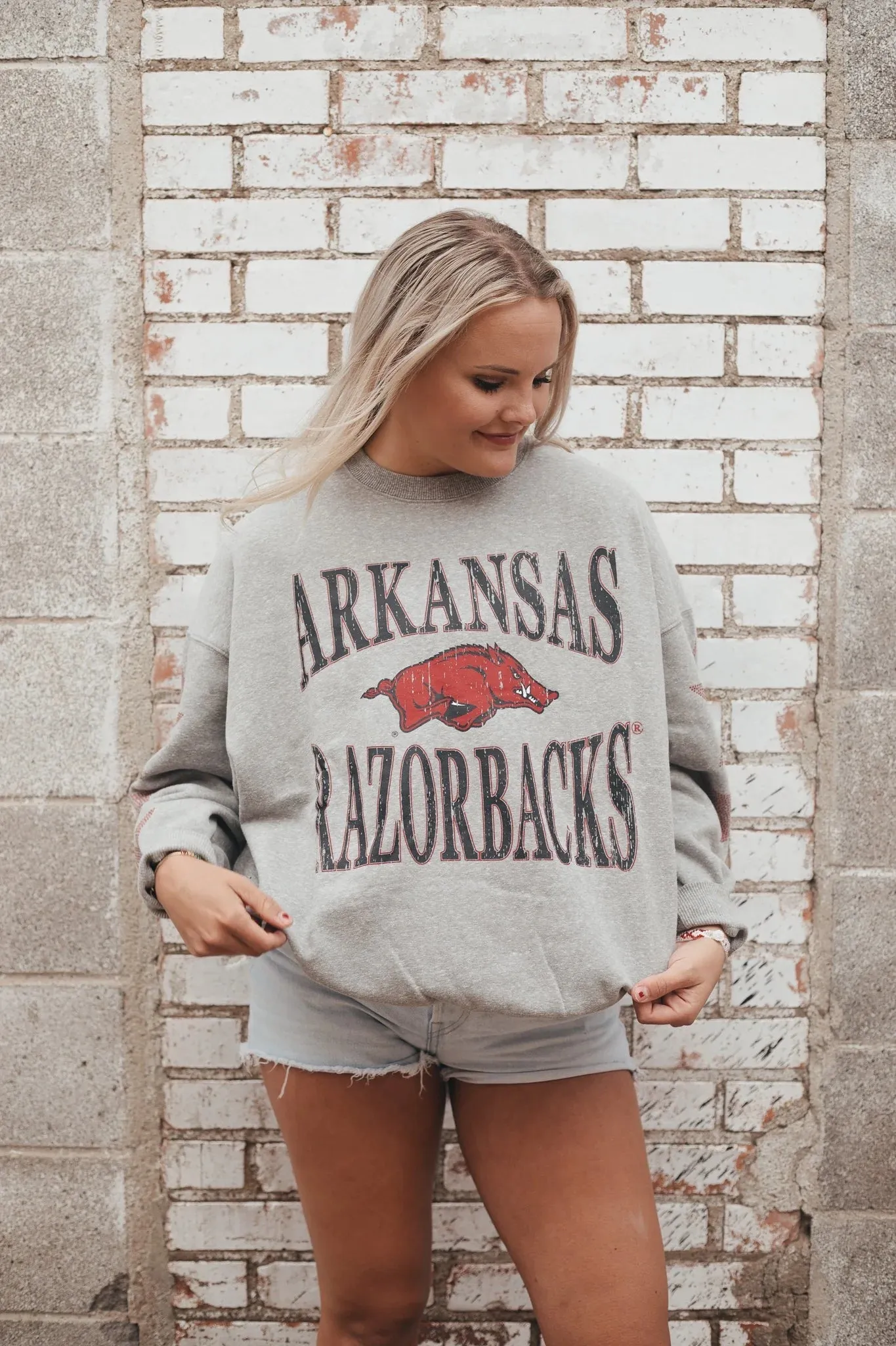 Arkansas Razorbacks Star Sleeve Oversized Fleece Crewneck