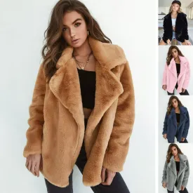 Ashore Shop New Women Faux Fur Elegant Brown Shaggy Coats Autumn Winter Warm Plush Teddy Coat Streetwear Female White Furry Fluffy Jacket