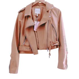 Avec Les Filles Moto Jacket Camel Tan Beige Faux Leather Size L