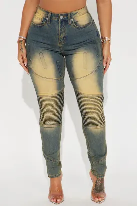 Away From Here Stretch Moto Skinny Jeans - Vintage Wash