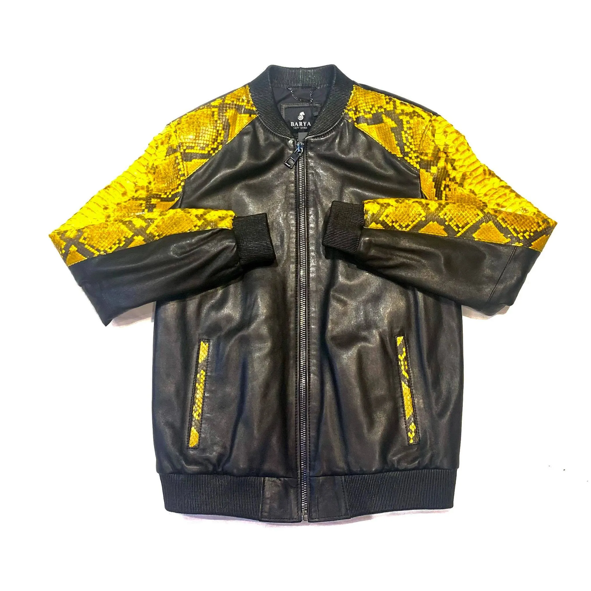 Barya NewYork Black-Yellow Python/ Lambskin Biker Jacket