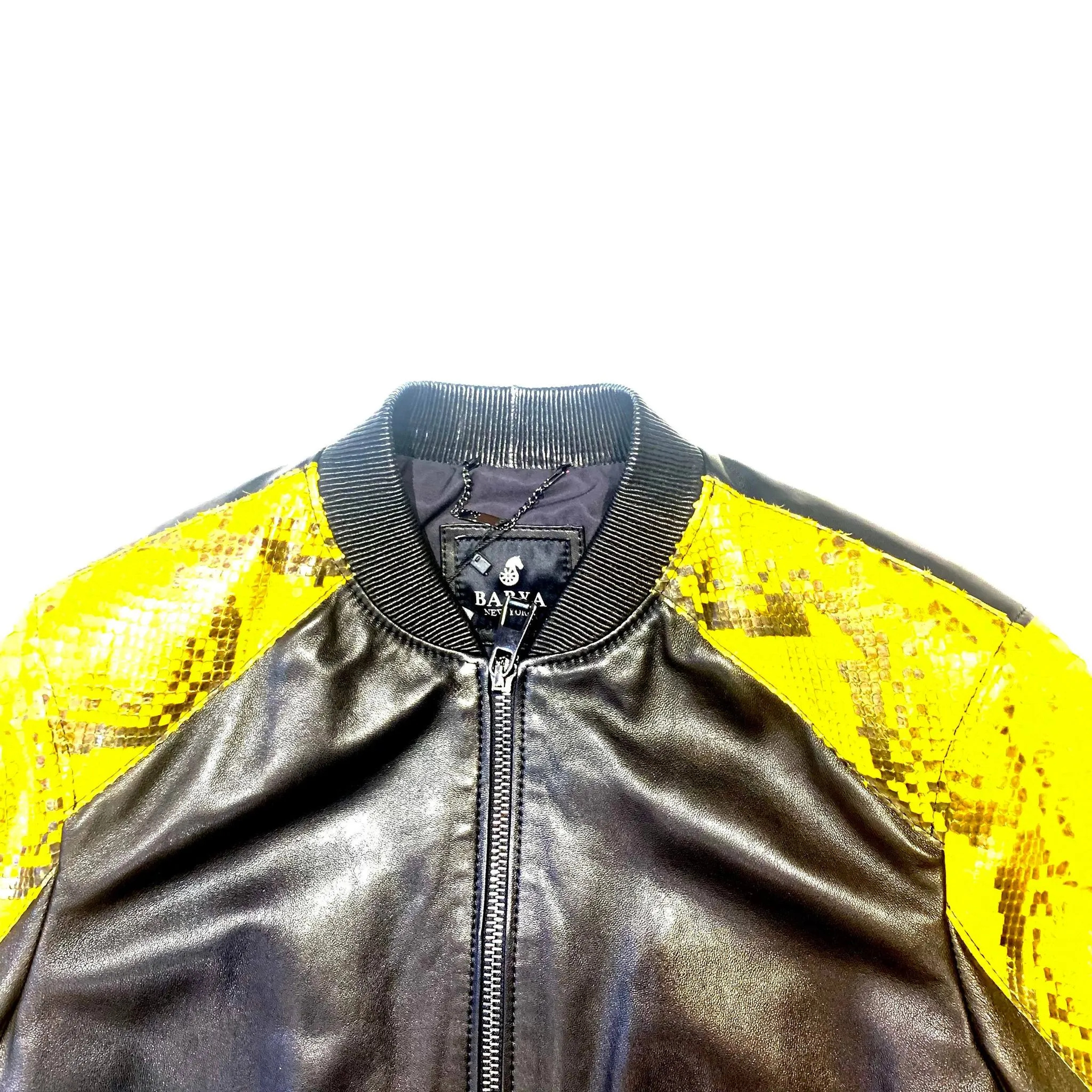 Barya NewYork Black-Yellow Python/ Lambskin Biker Jacket