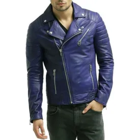 Biker Mens Padded Blue Jacket