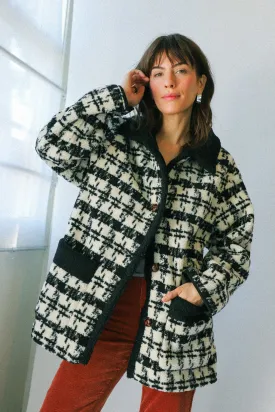 Black Houndstooth Monique Sherpa Jacket