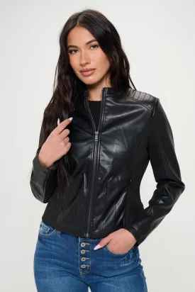 Black Vegan Leather for Women New women's Fashion Zip Up Vegan Moto Jacket