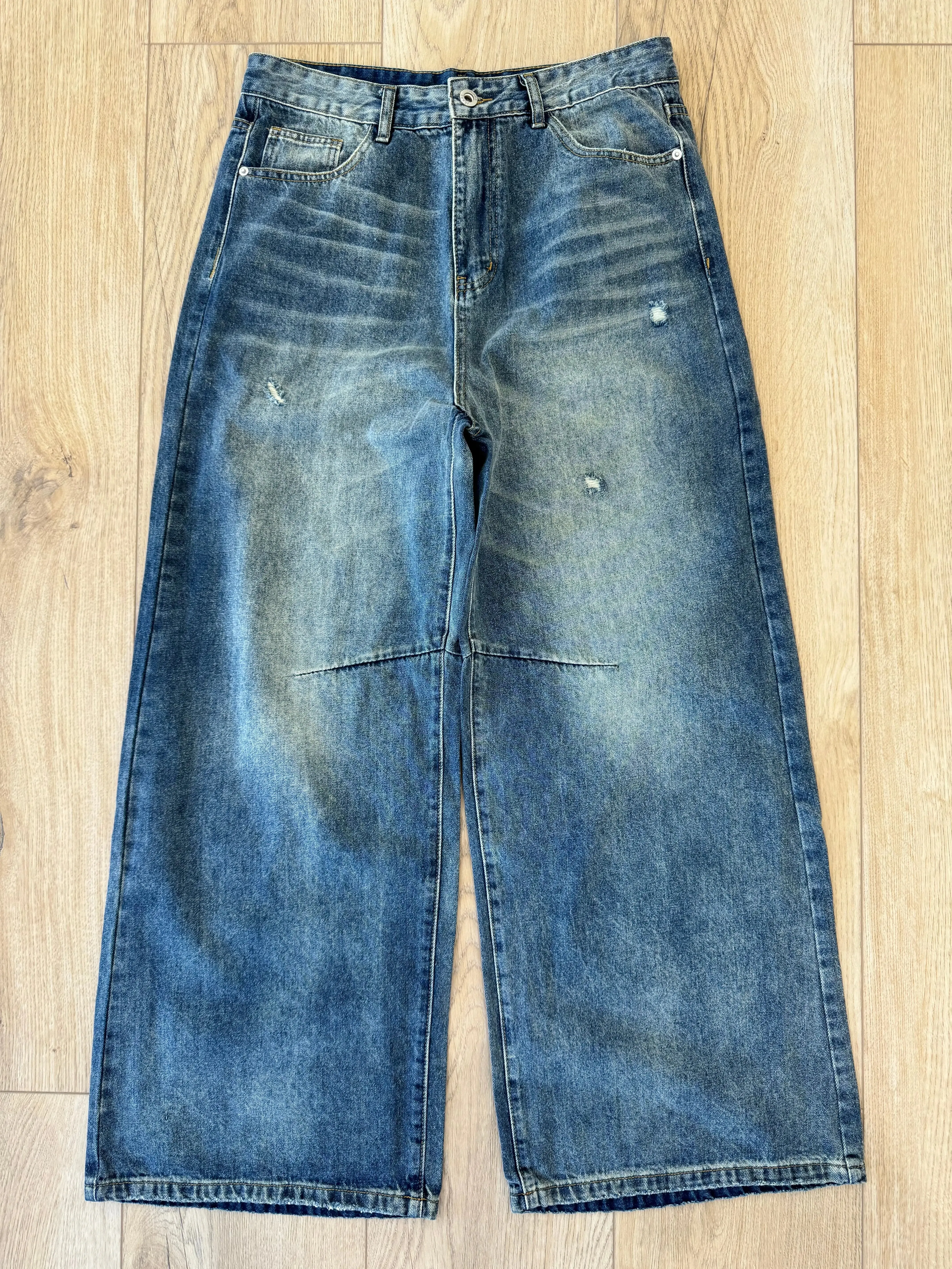 Blue-Gray Distressed Baggy Jeans