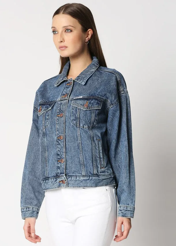 Cairo Mid Blue Oversized Mom Jacket