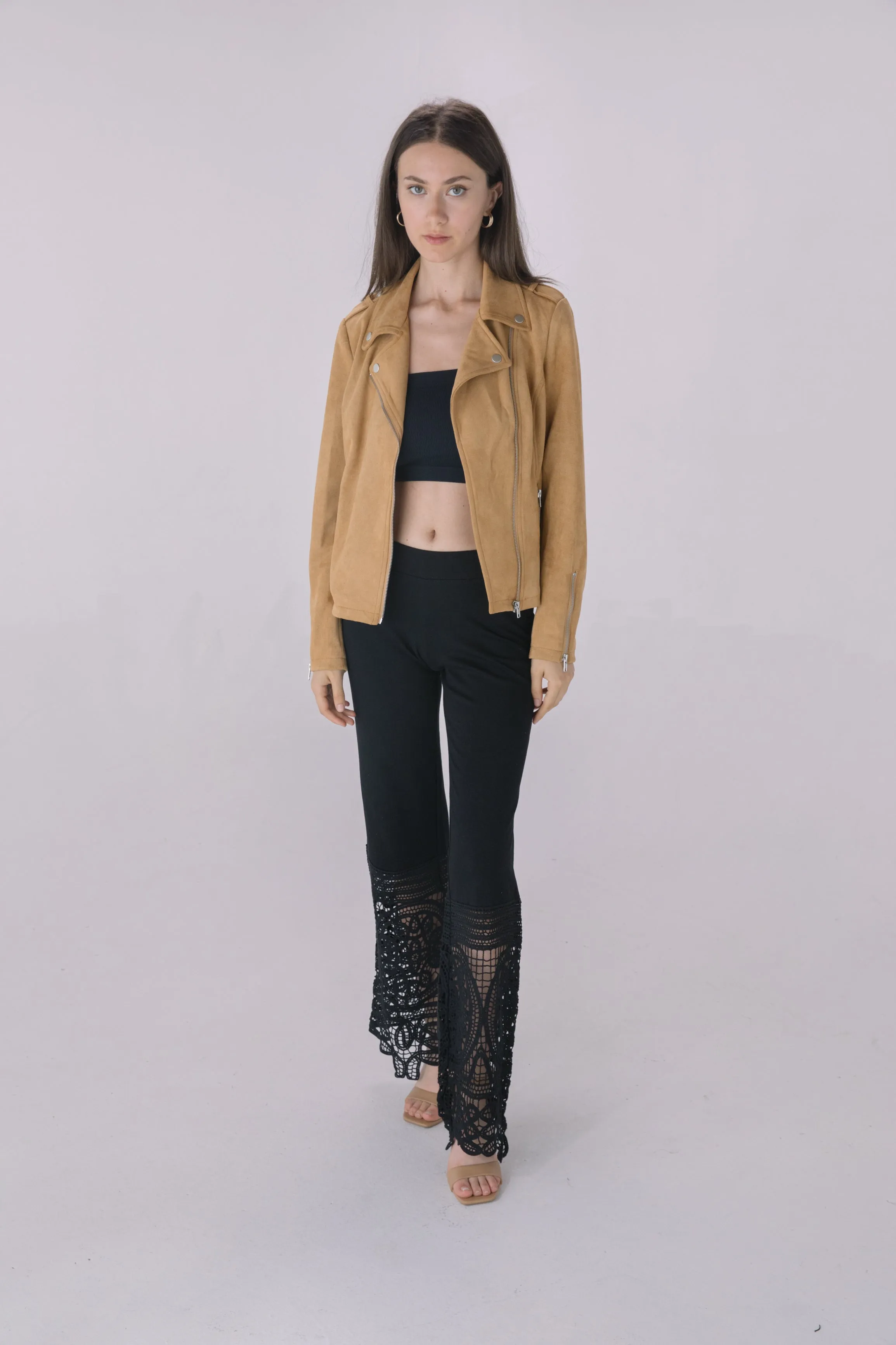 Camel Faux Suede Moto Jacket