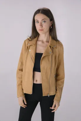 Camel Faux Suede Moto Jacket