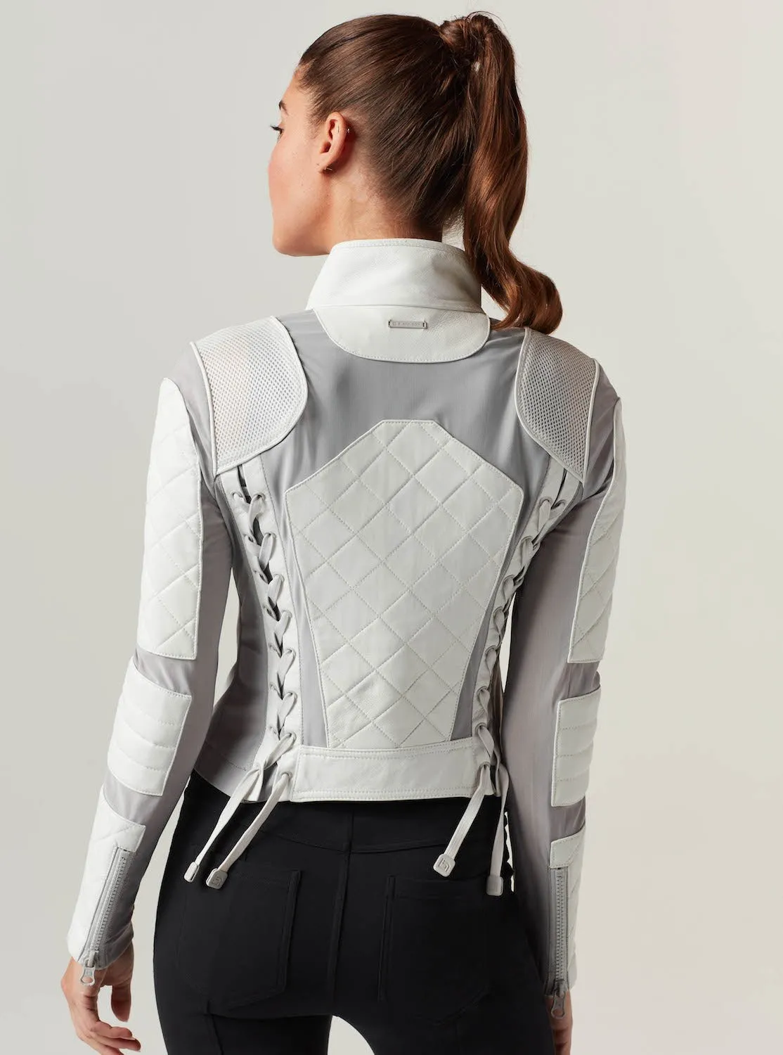 Classic Leather Mesh Moto - White / Gray