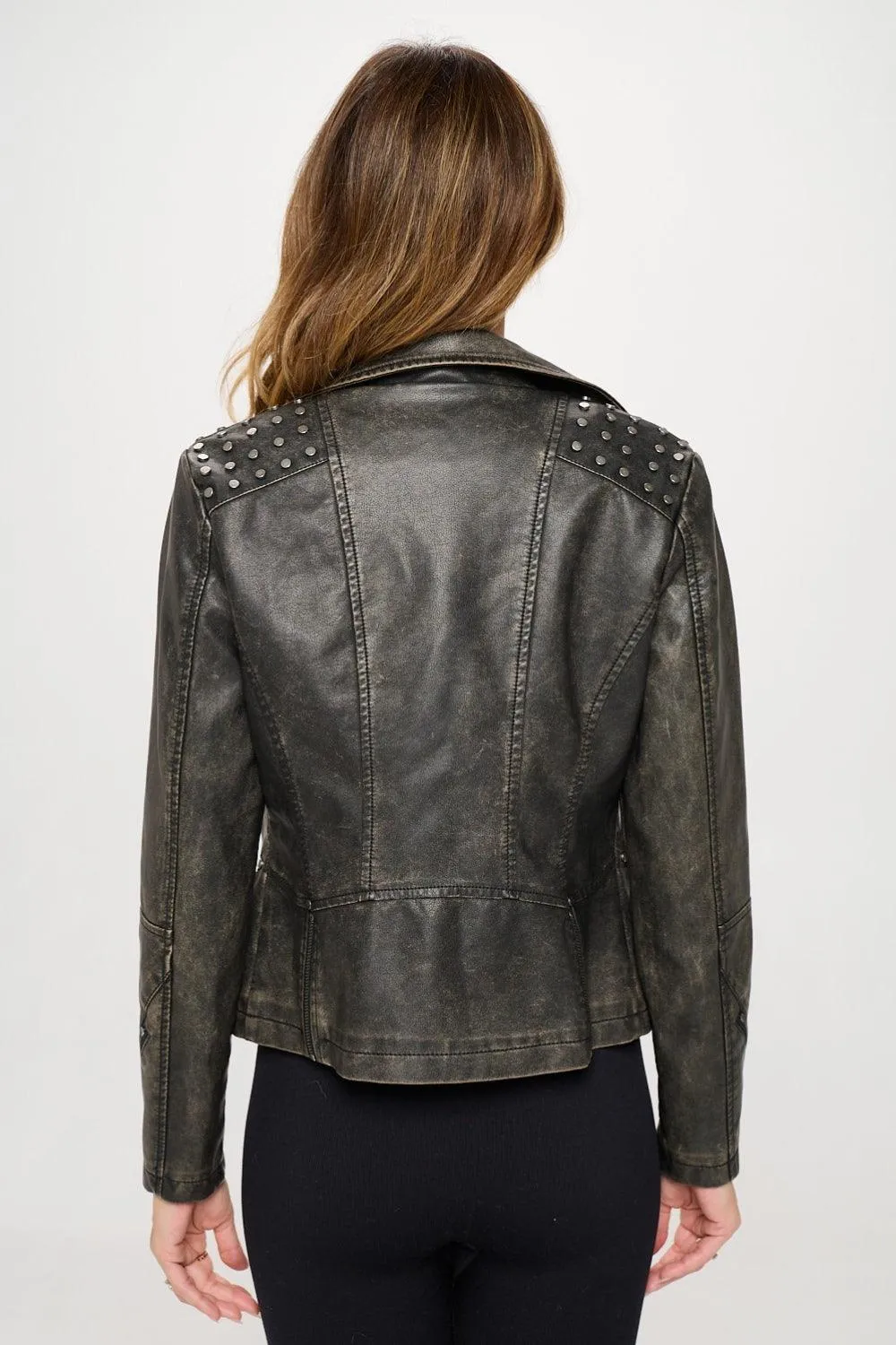 Coalition LA Moto Faux Leather Jacket Studded Classic Coat