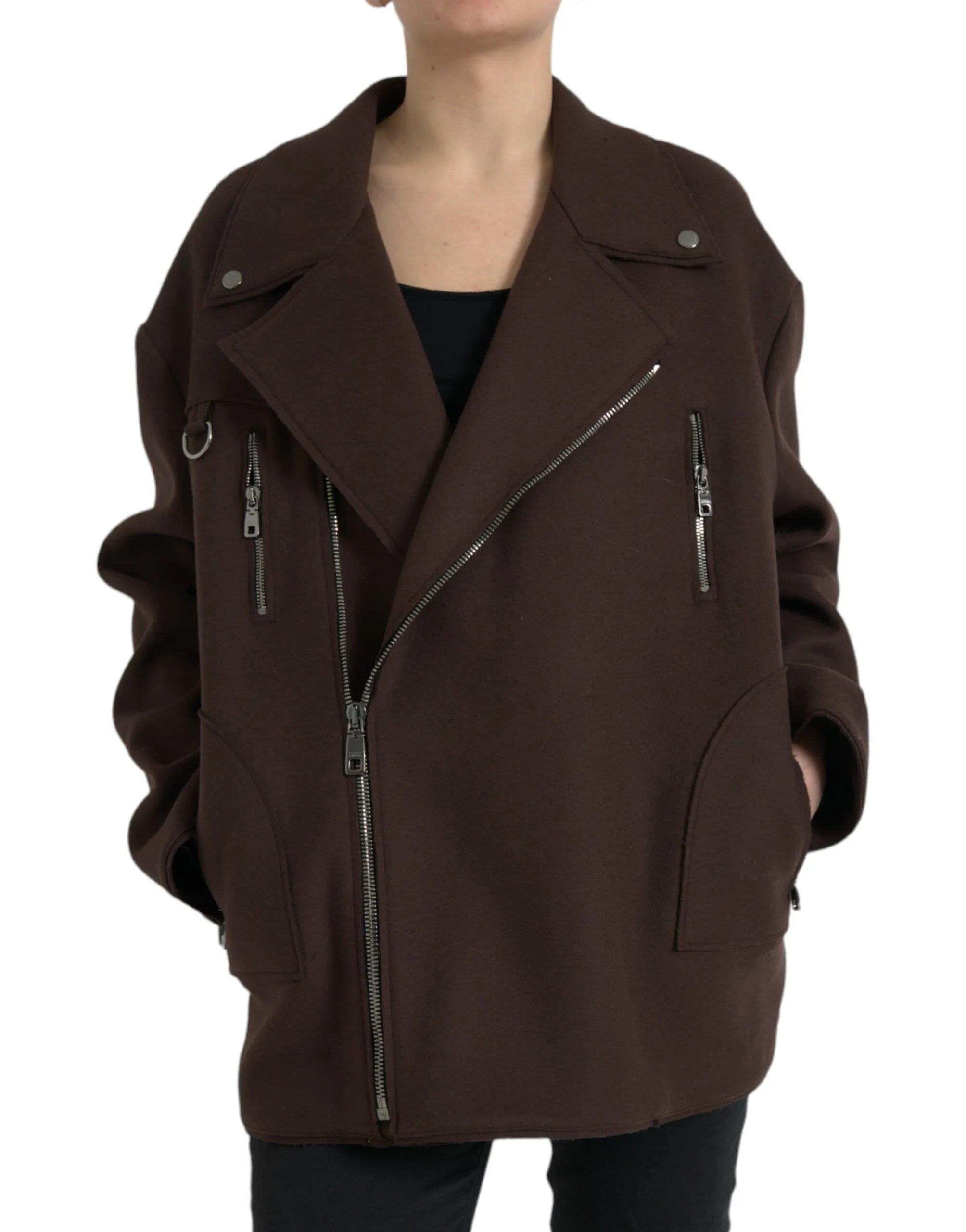 Dolce & Gabbana Brown Biker Wool Jacket