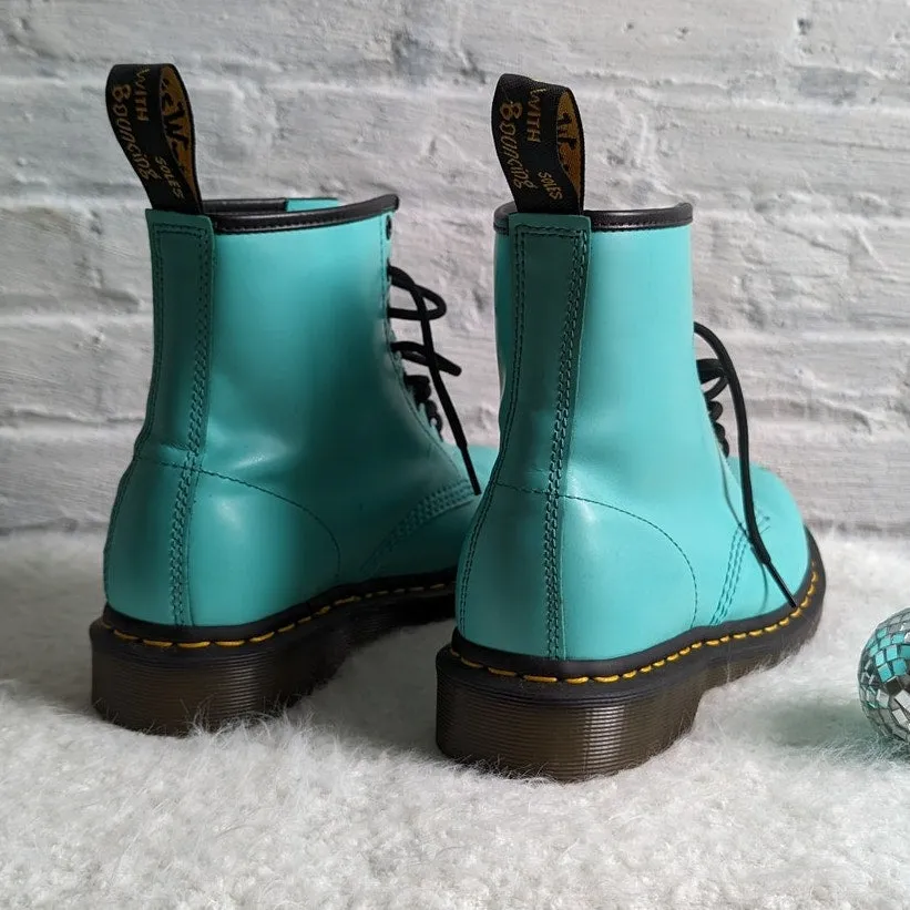 Dr Martens Docs Blue Green High Top Leather Combat Boots Kawaii Grunge Biker