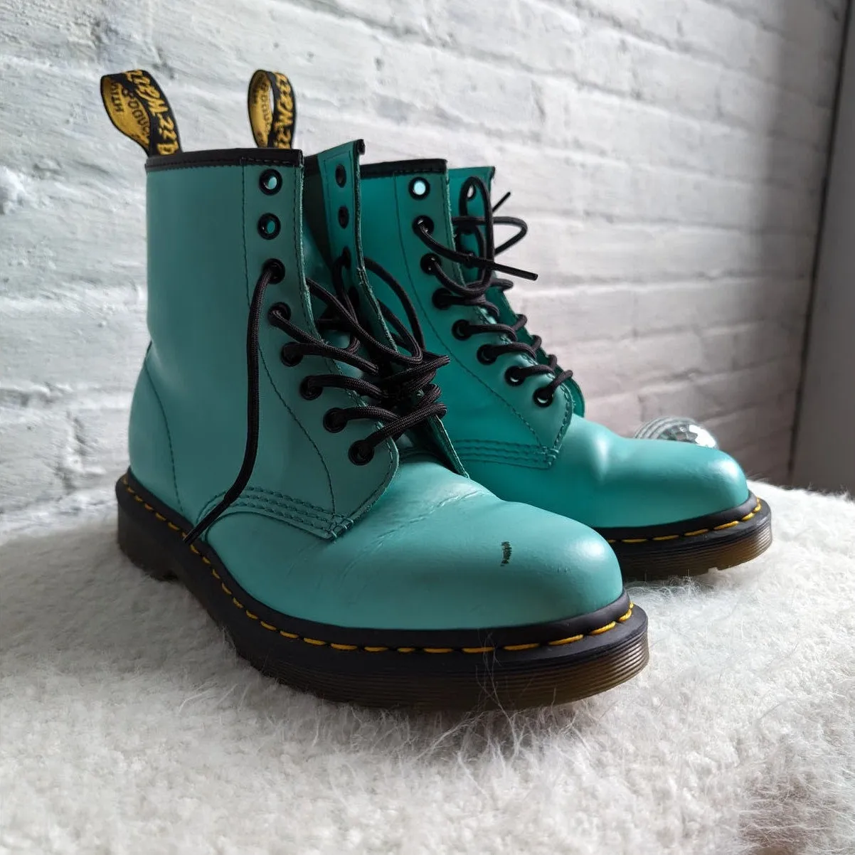 Dr Martens Docs Blue Green High Top Leather Combat Boots Kawaii Grunge Biker