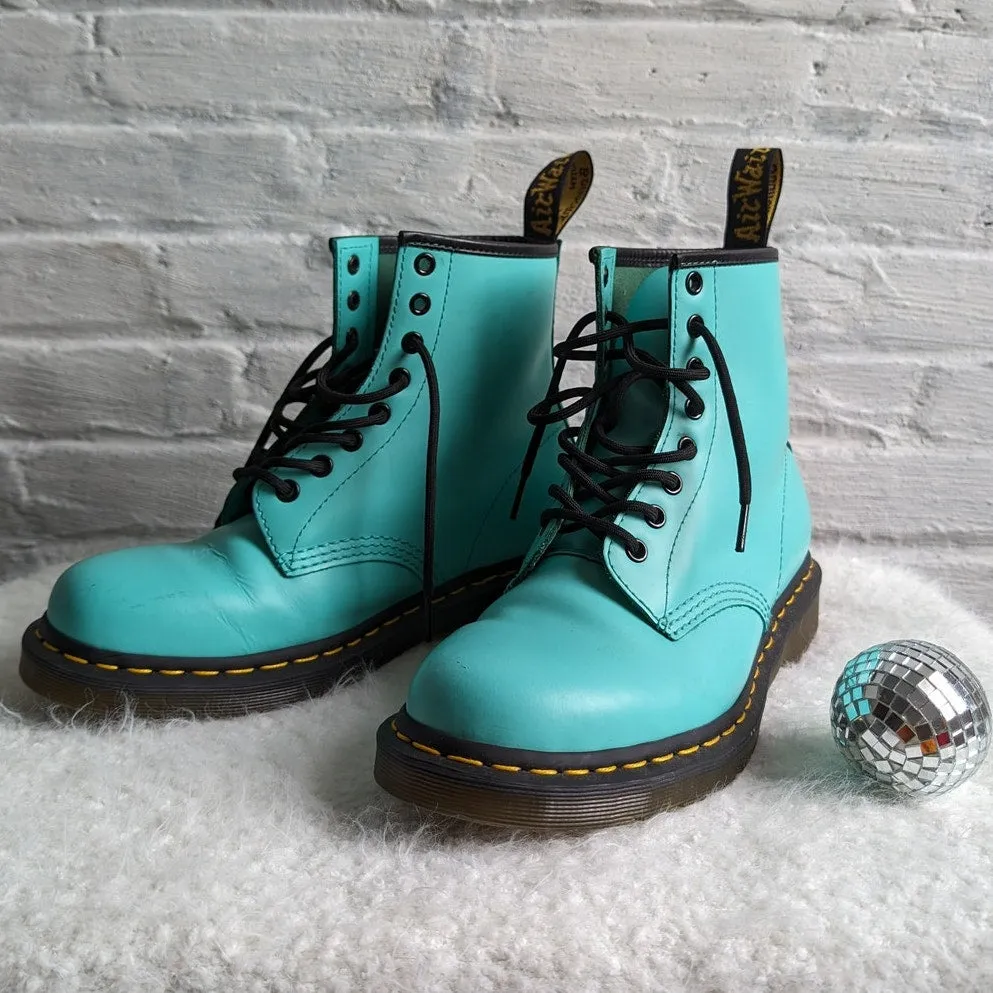 Dr Martens Docs Blue Green High Top Leather Combat Boots Kawaii Grunge Biker