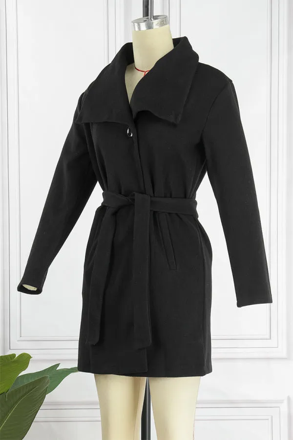 Fashionkova - Black Casual Solid Patchwork Turndown Collar Outerwear