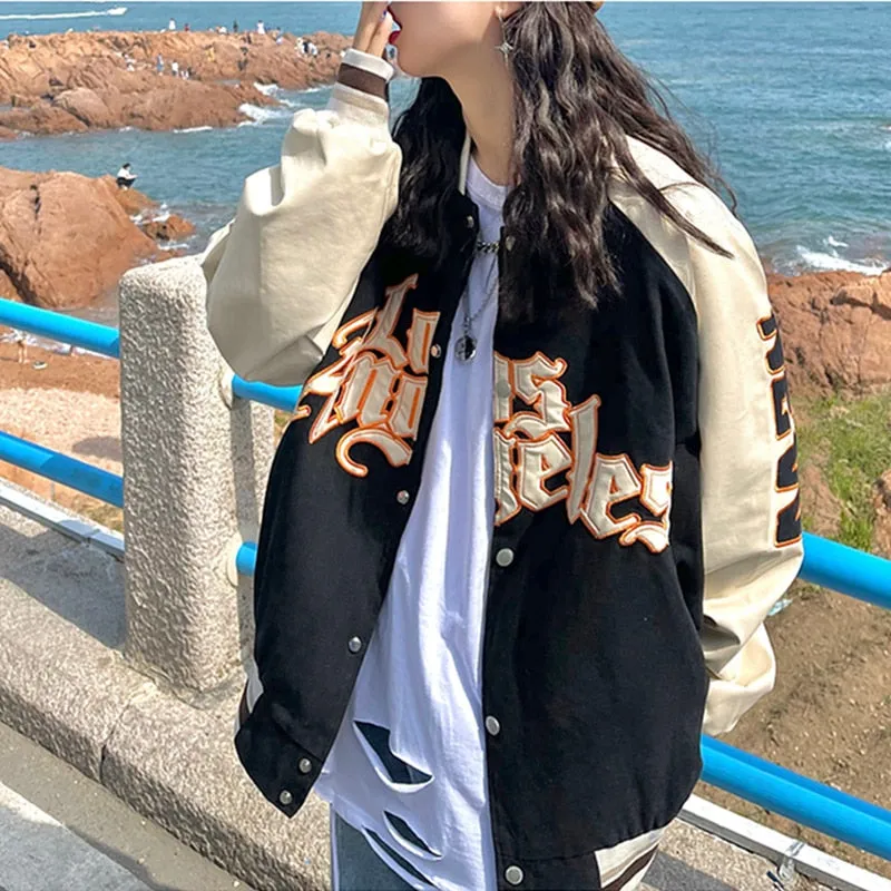 Fashionkova  Embroidery Baseball Jacket Women Men Couple Unisex Coat Hip Hop Streetwear Patchwork PU Leather Oversize Varsity Bomber Jackets