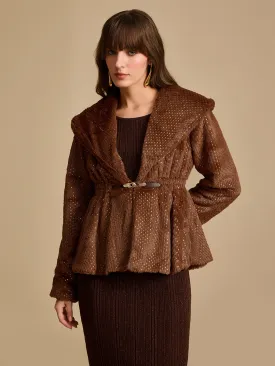 Foiled Fur Peplum Jacket With Gold Trim