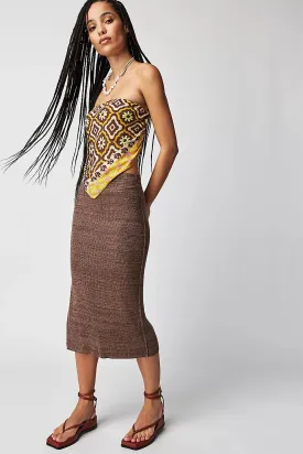 Free People Golden Hour Midi Skirt in French Roast Combo