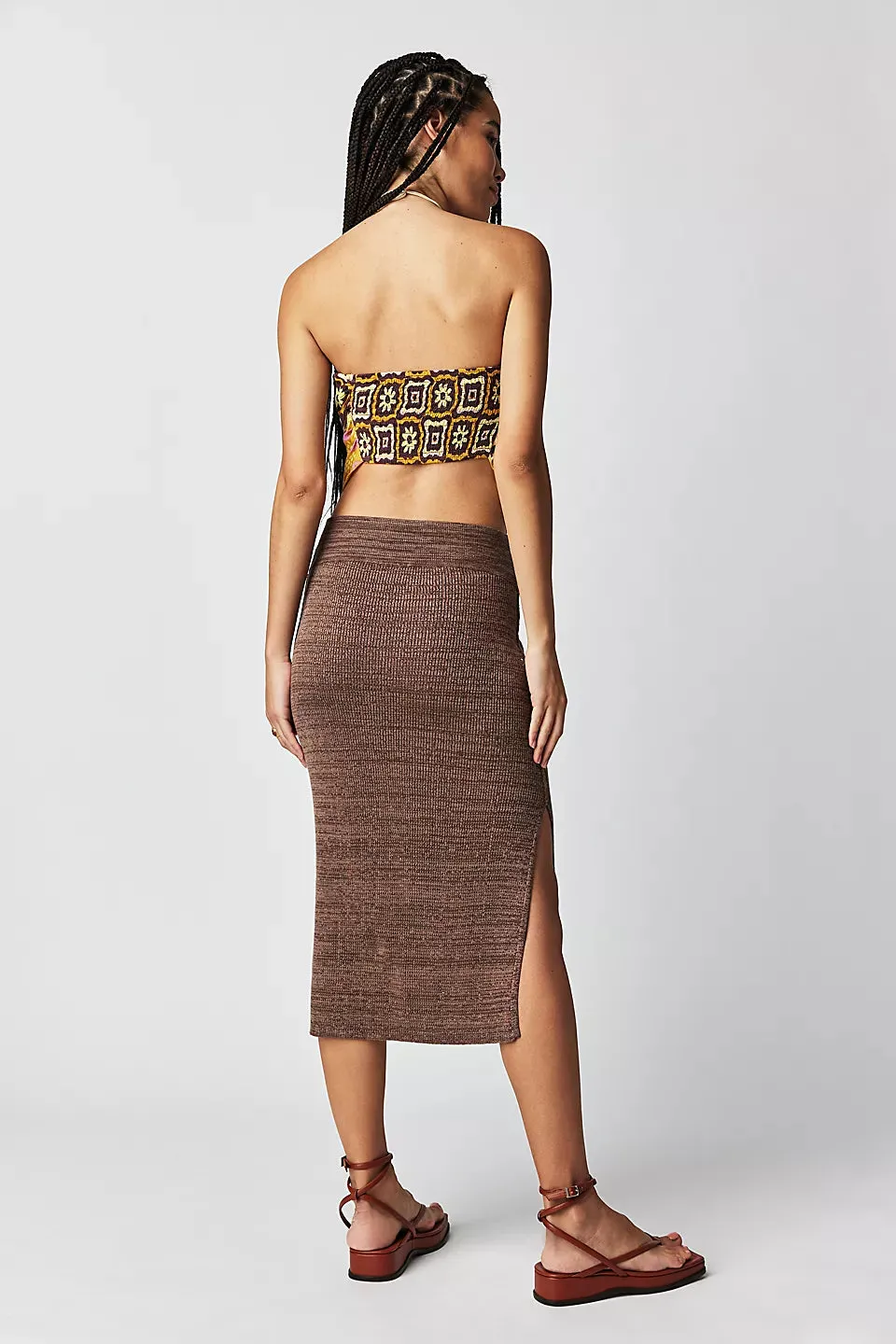 Free People Golden Hour Midi Skirt in French Roast Combo