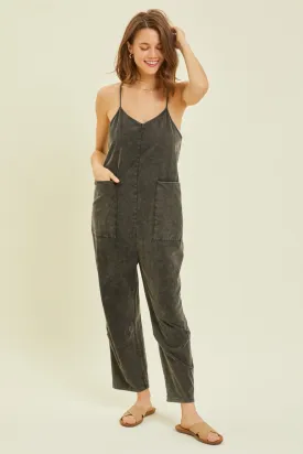 Full Size Mineral-Washed Oversized Jumpsuit with Pockets