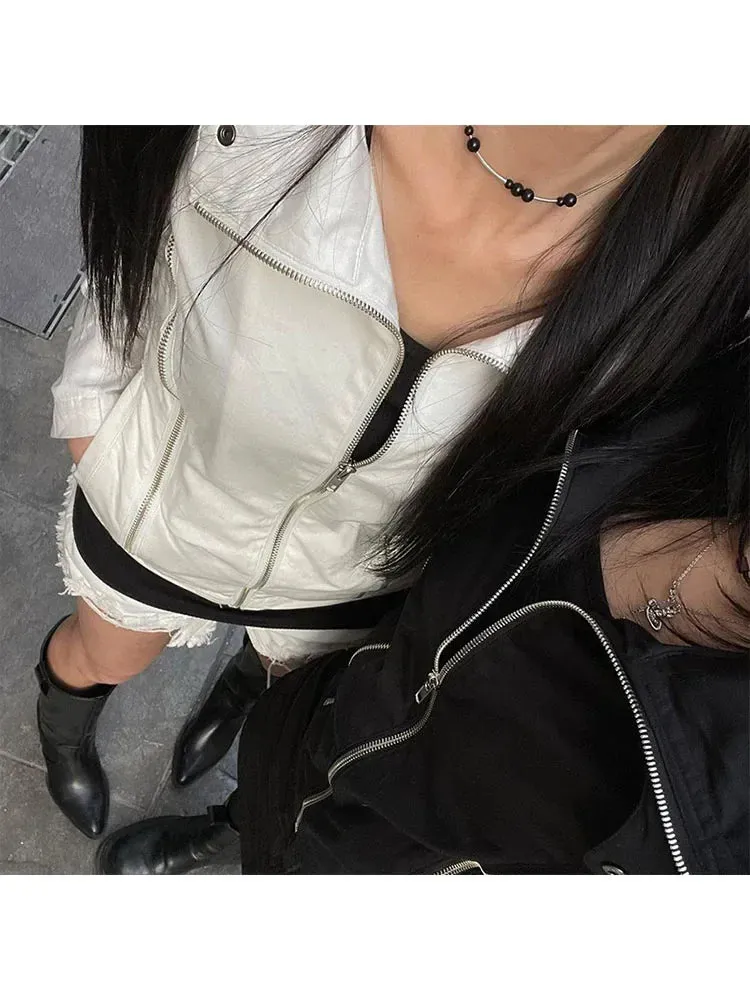 Girlary Woman 90s Outerwear Japanese Fashion American Style Jacket Aesthetics Coat Gyaru All-match Streetwear Preppy Style Zipper Y2K