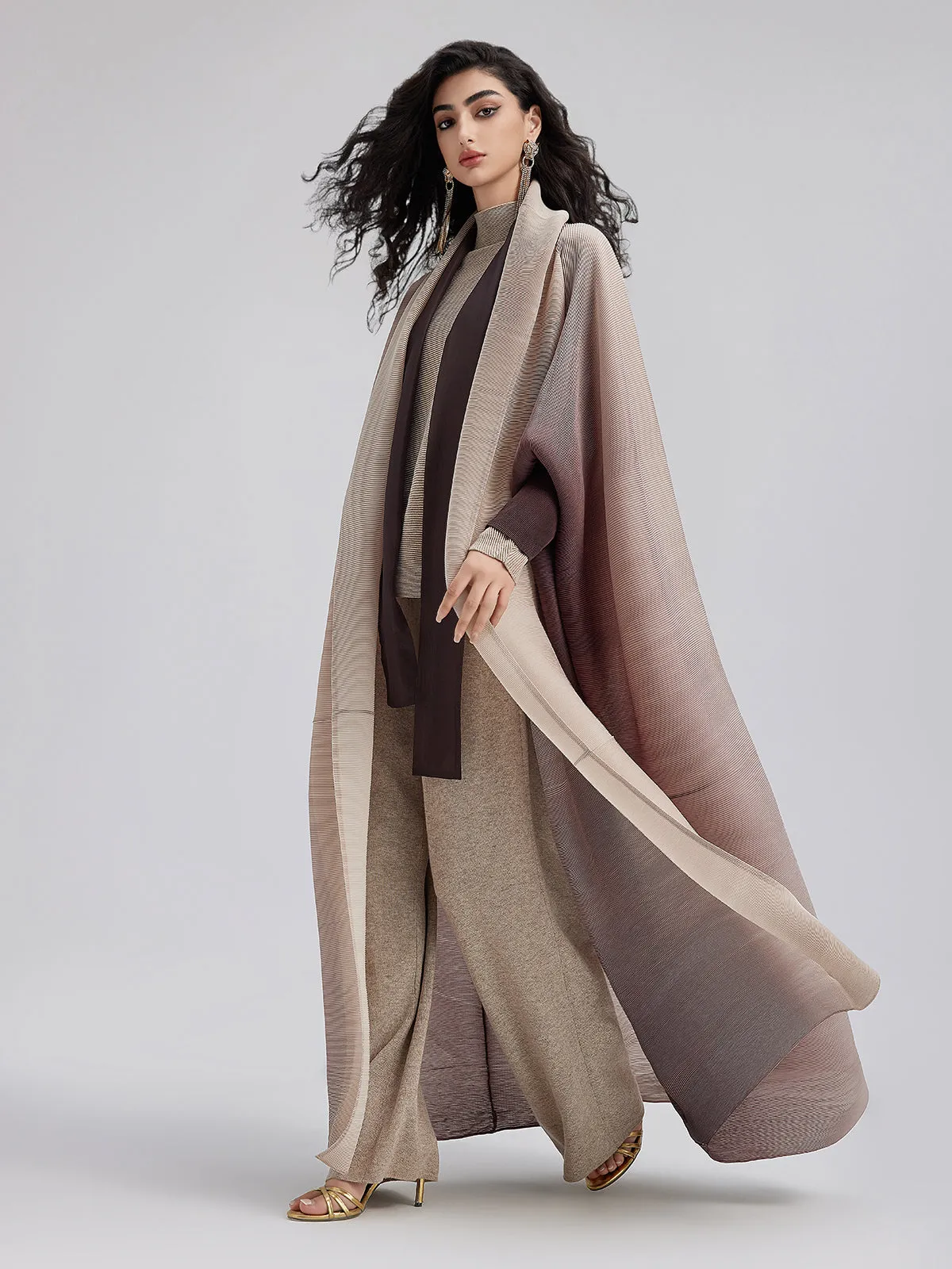 Gradient Pleated Oversized Coat