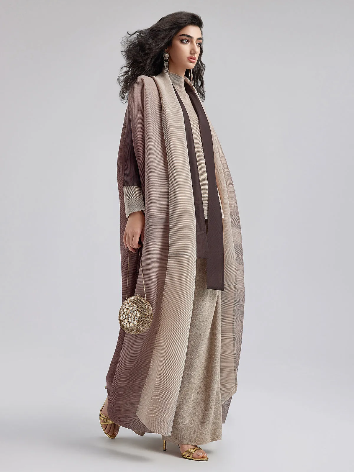 Gradient Pleated Oversized Coat