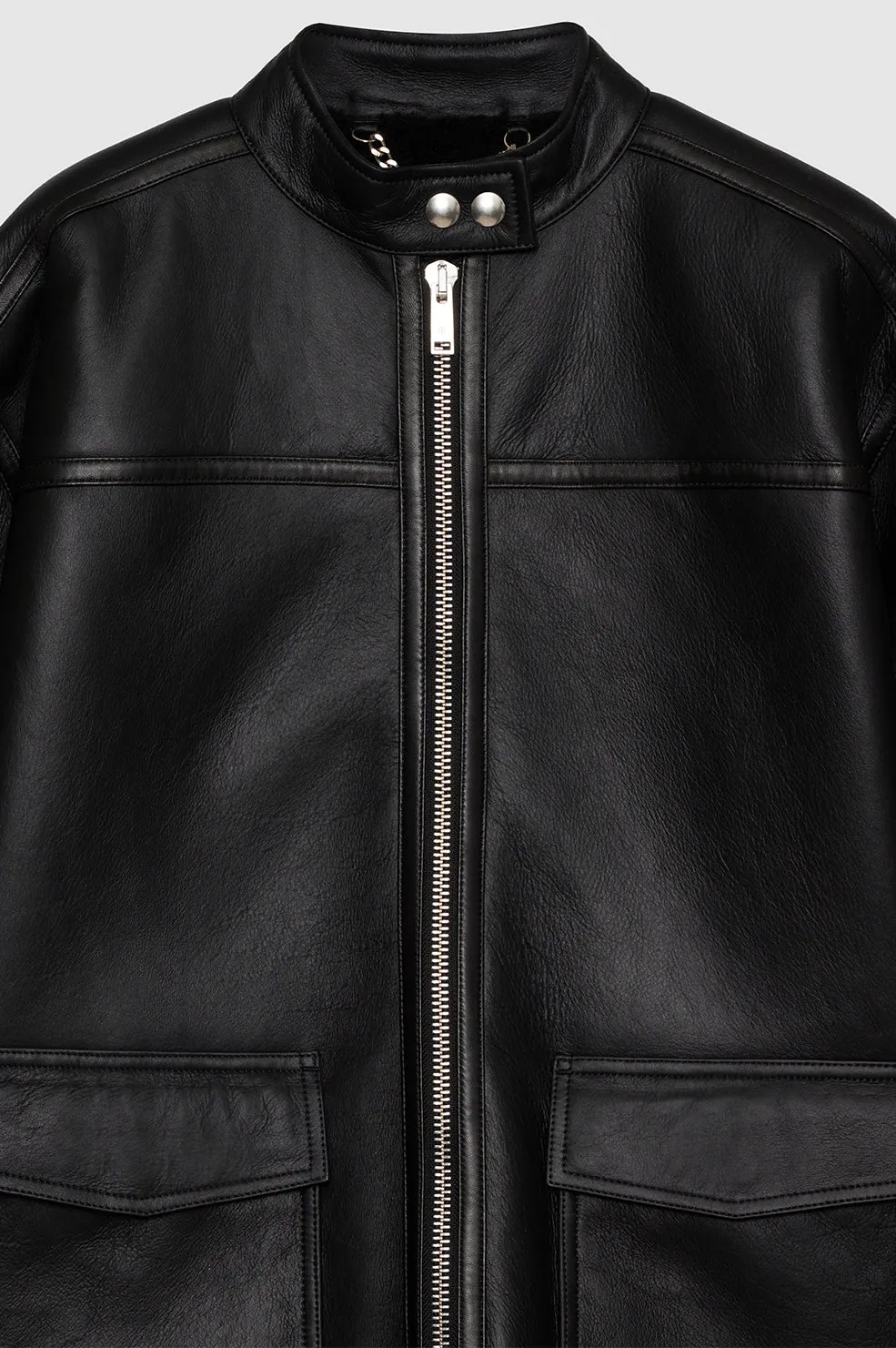 Henry Jacket - Black Leather With Shearling