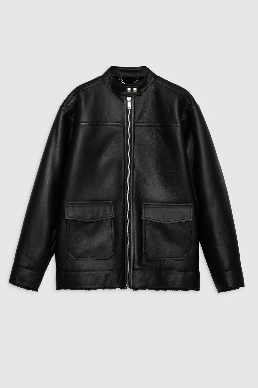 Henry Jacket - Black Leather With Shearling