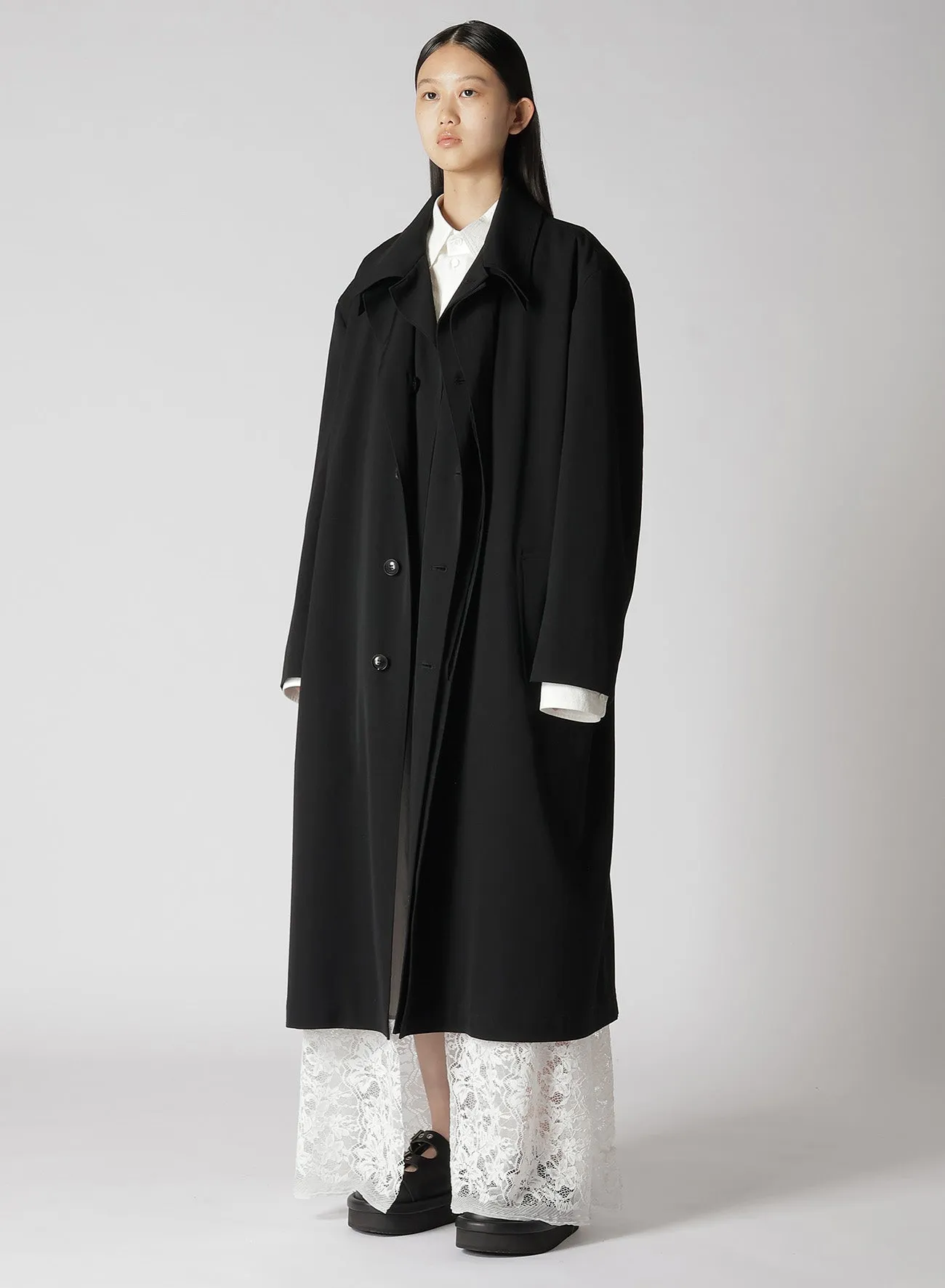 HIGH TWISTED WASHER WOOL GABARDINE DOUBLE LAYERED COAT