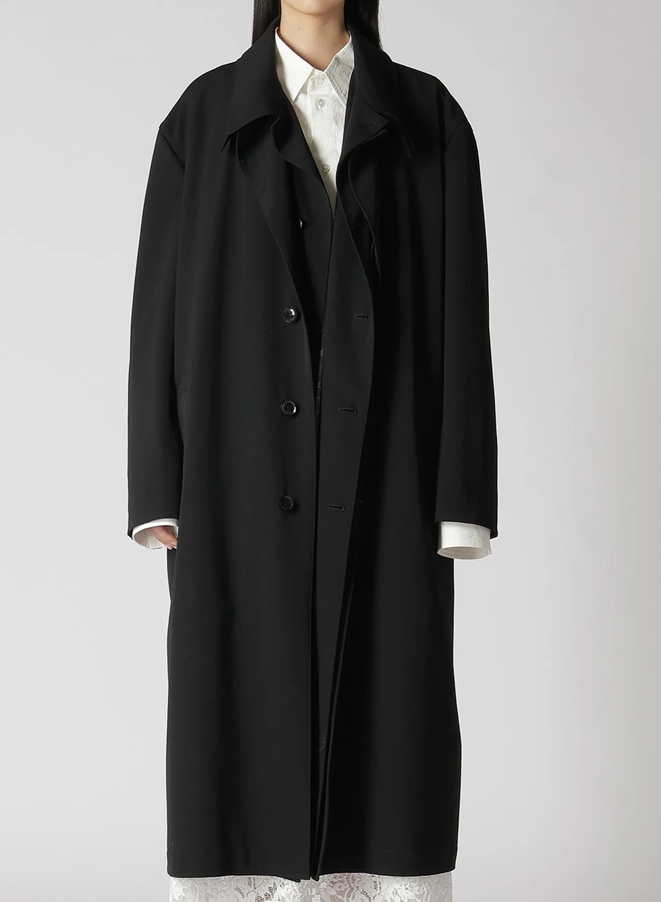 HIGH TWISTED WASHER WOOL GABARDINE DOUBLE LAYERED COAT