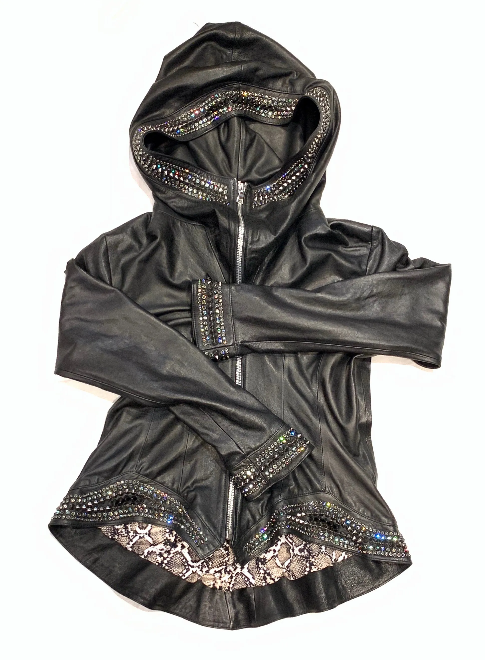 Hoss Couture Women's Swarovski Lambskin Leaf Studded Moto Jacket