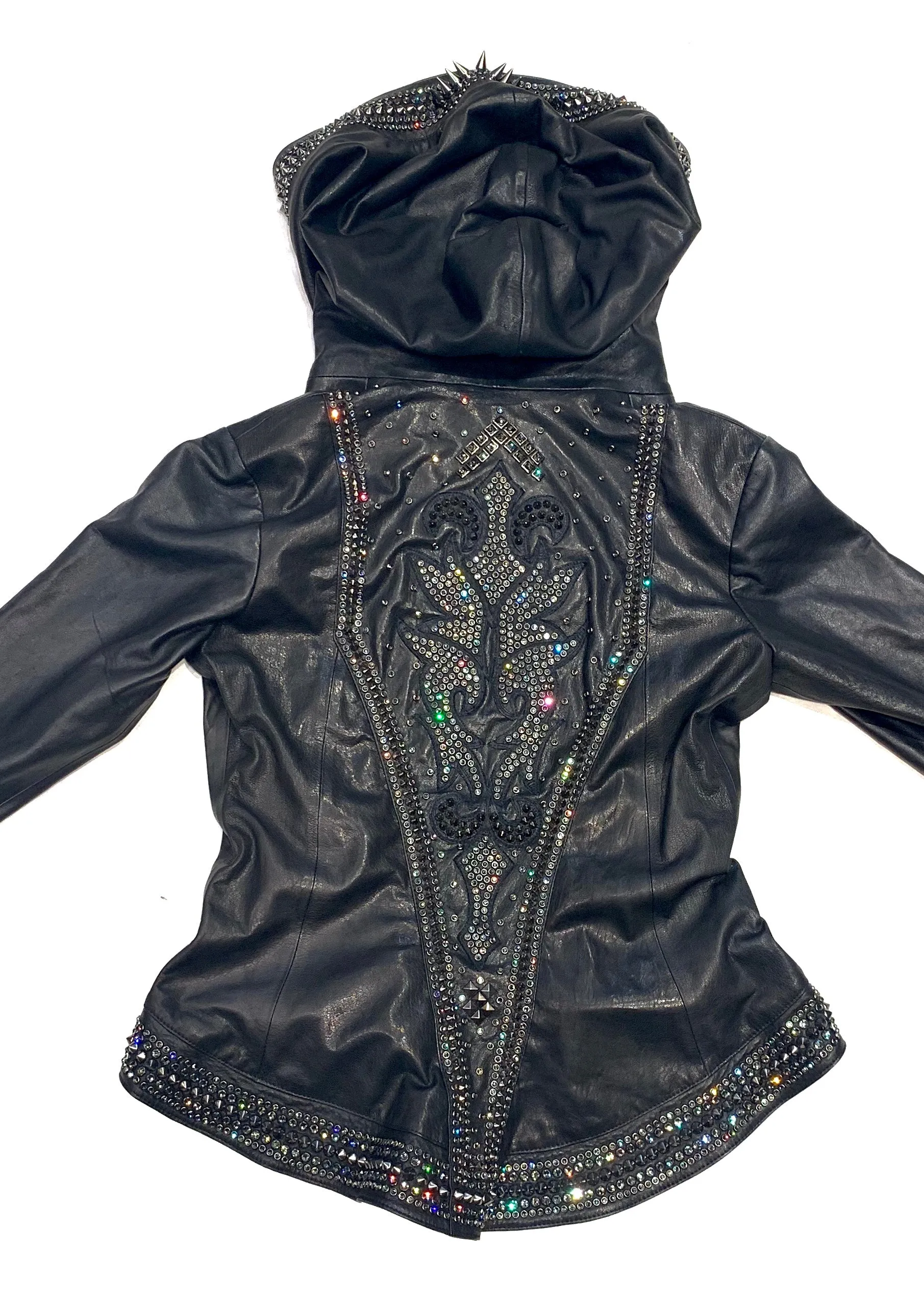 Hoss Couture Women's Swarovski Lambskin Leaf Studded Moto Jacket