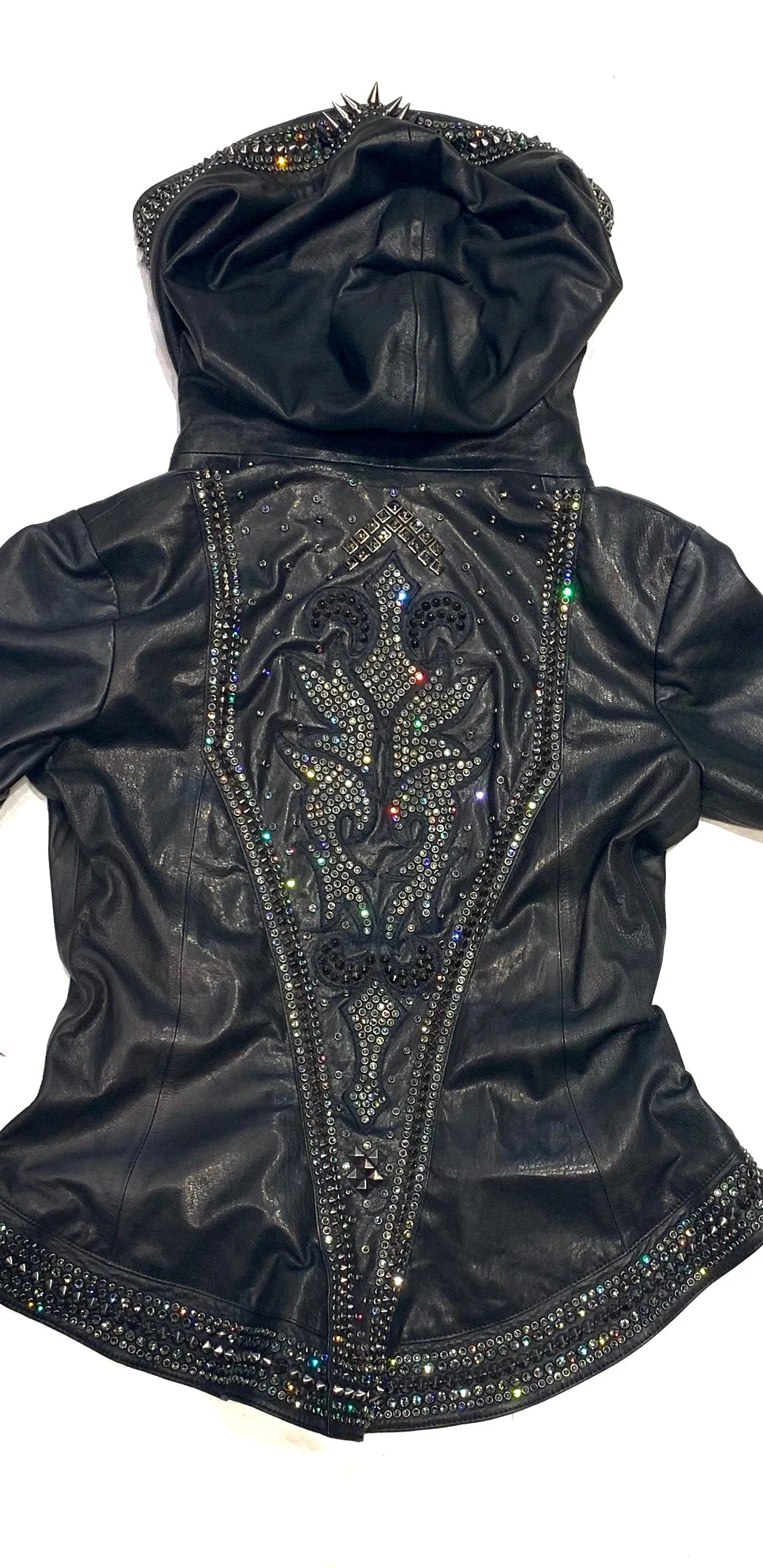 Hoss Couture Women's Swarovski Lambskin Leaf Studded Moto Jacket