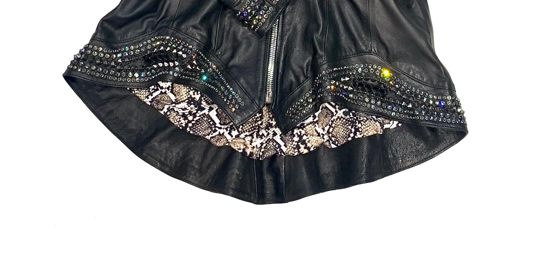 Hoss Couture Women's Swarovski Lambskin Leaf Studded Moto Jacket