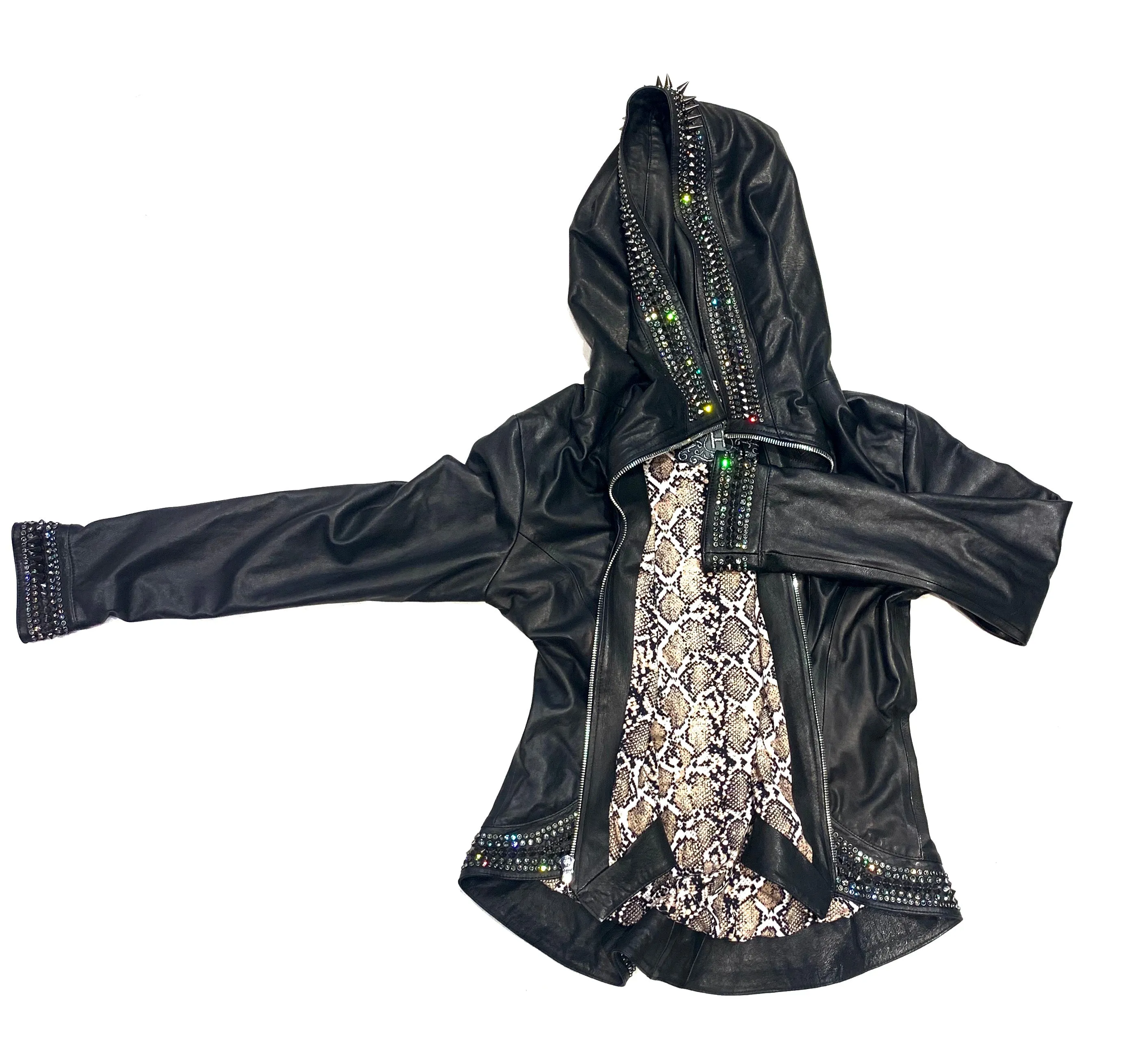 Hoss Couture Women's Swarovski Lambskin Leaf Studded Moto Jacket