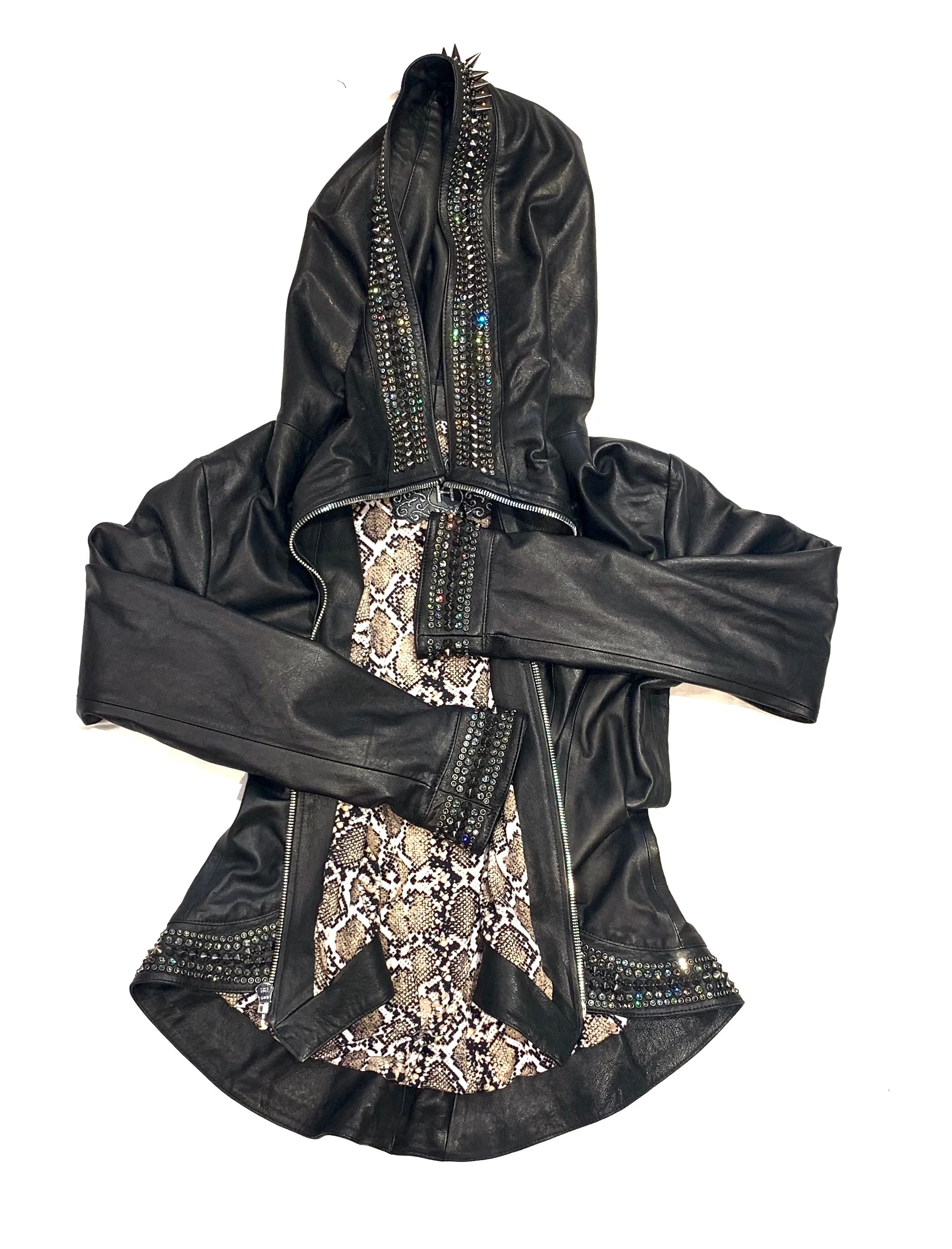 Hoss Couture Women's Swarovski Lambskin Leaf Studded Moto Jacket