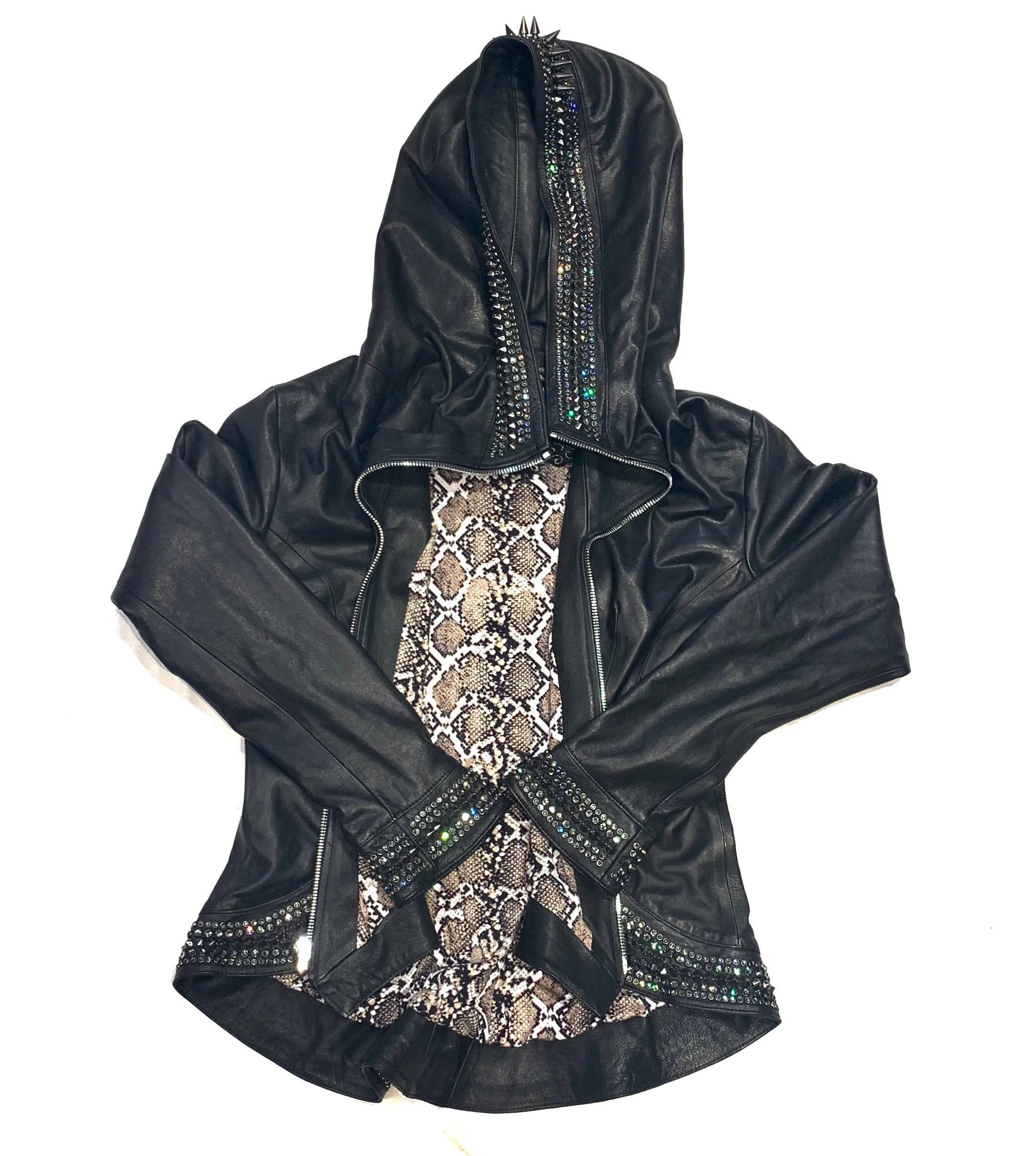 Hoss Couture Women's Swarovski Lambskin Leaf Studded Moto Jacket